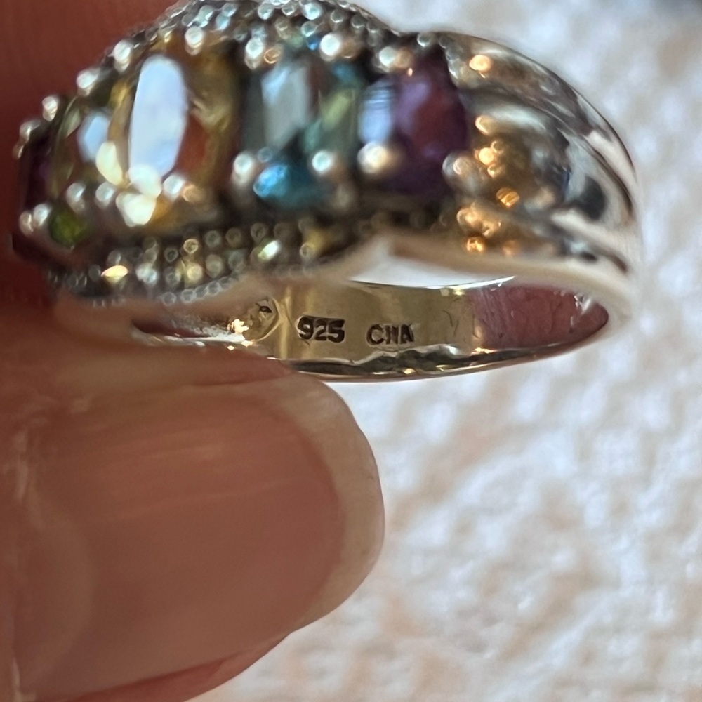 Vibrant Sterling Silver Ring With Multicolor Gems… - image 2